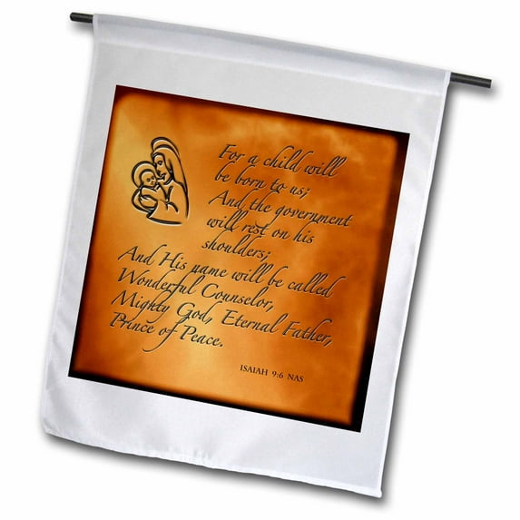 3dRose, Isaiah 9 6 Bible verse predicting Jesus birth for Christmas engraved on copper background, 12 x 18 inch Garden Flag