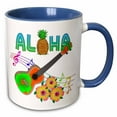 thumbnail image 1 of 3drose, Island Aloha with a Ukulele, Music Notes, and Tropical Flowers, 15oz Two-tone Blue Mug, 1 of 6