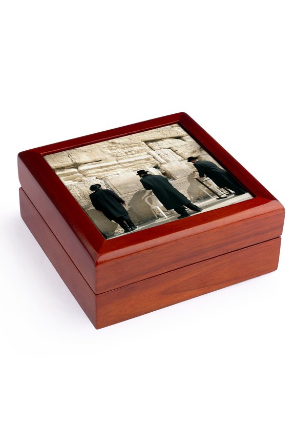 , Israel, Jerusalem, Orthodox men pray, Western Wall - AS14 DNY0031 - David Noyes, Jewelry Box 5.5x5.5 inch with 4 inch tile