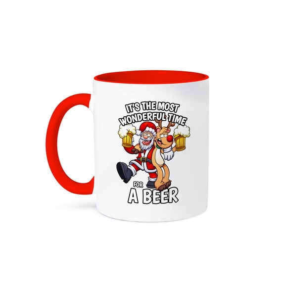 3dRose, It is the most wonderful time for a Beer Funny Christmas Quote, 11oz Two-Tone Red Mug