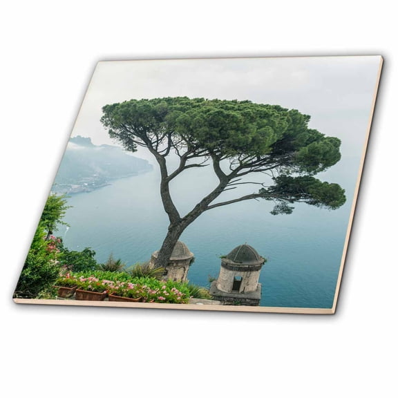 3dRose, Italy, Amalfi Coast, Ravello, Coastline seen from a Villa , 4 Inch Ceramic Tile