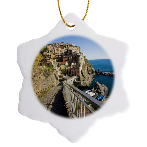 3drose, Italy, Cinque Terre, Manrola, Mediterranen Sea - Eu16 Teg0136 - Terry Eggers, 3 inch Snowflake Porcelain Ornament