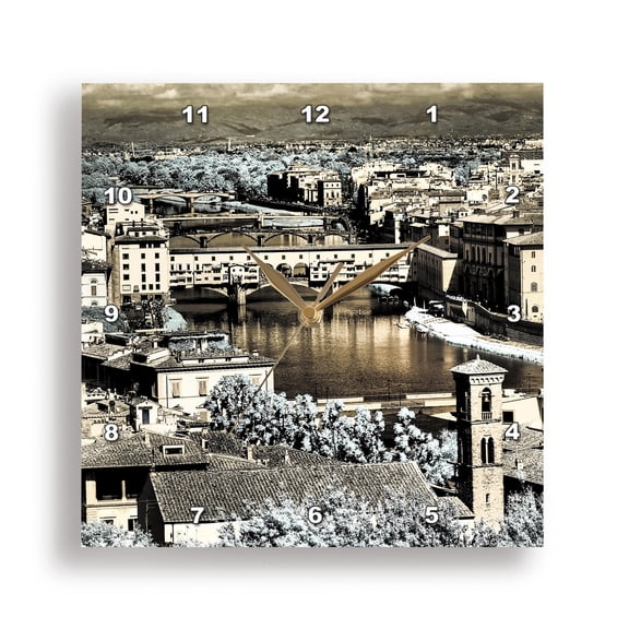 3dRose, Italy, Florence. Infrared photo from across the Arno River, 15x15 Wall Clock