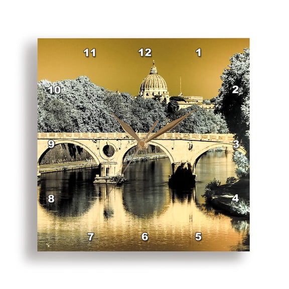 3dRose, Italy, Rome. Infrared Rome and the Vatican along the Tiber River, 15x15 Wall Clock