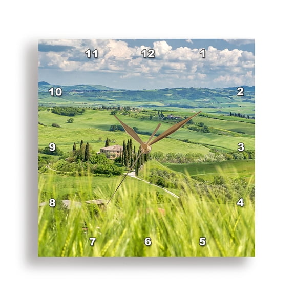3dRose, Italy, Tuscany. Belvedere Farmhouse in the Val di Orcia Valley, 15x15 Wall Clock