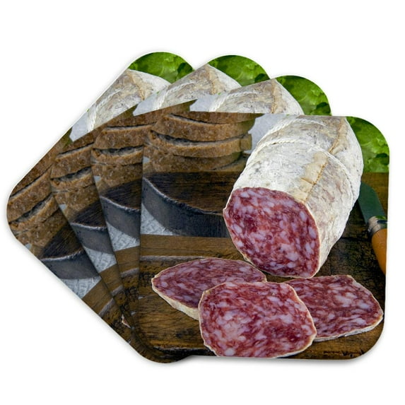 3drose, Italy, Tuscany, Cuisines, Tuscan Salame - Eu16 Nto0102 - Nico Tondini, Set of 4 Coasters - Soft