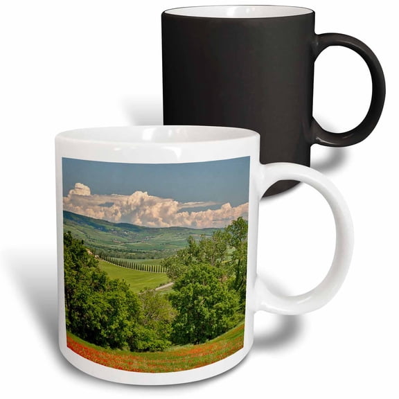 3drose, Italy, Tuscany. View of Long Rows of Cypress Trees and Villa, 11oz Magic Transforming Mug