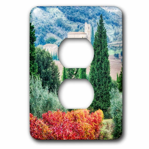 3dRose, Italy, Tuscany, Vineyard and olive trees with the Abbey of SantAntimo, 2 plug outlet cover