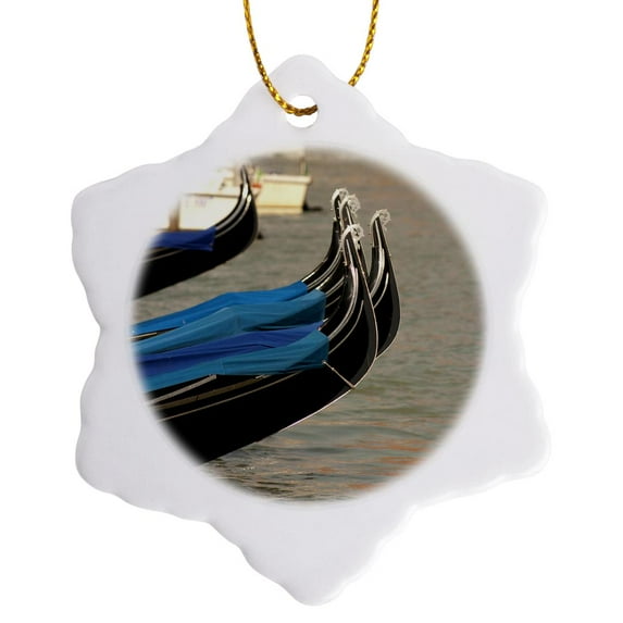 3drose, Italy, Venice. Gondolas Along Grand Canal in Venice - Eu16 Dny0041 - David Noyes, 3 inch Snowflake Porcelain Ornament