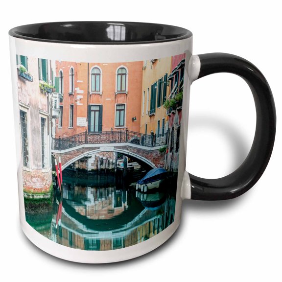 3drose, Italy, Venice. Canal and Bridge, 11oz Two-tone Black Mug