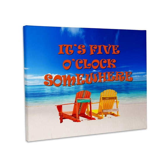 3dRose, Its five oclock somewhere. Beach. Fun. Good times., Museum Grade Canvas Wrap 10x8