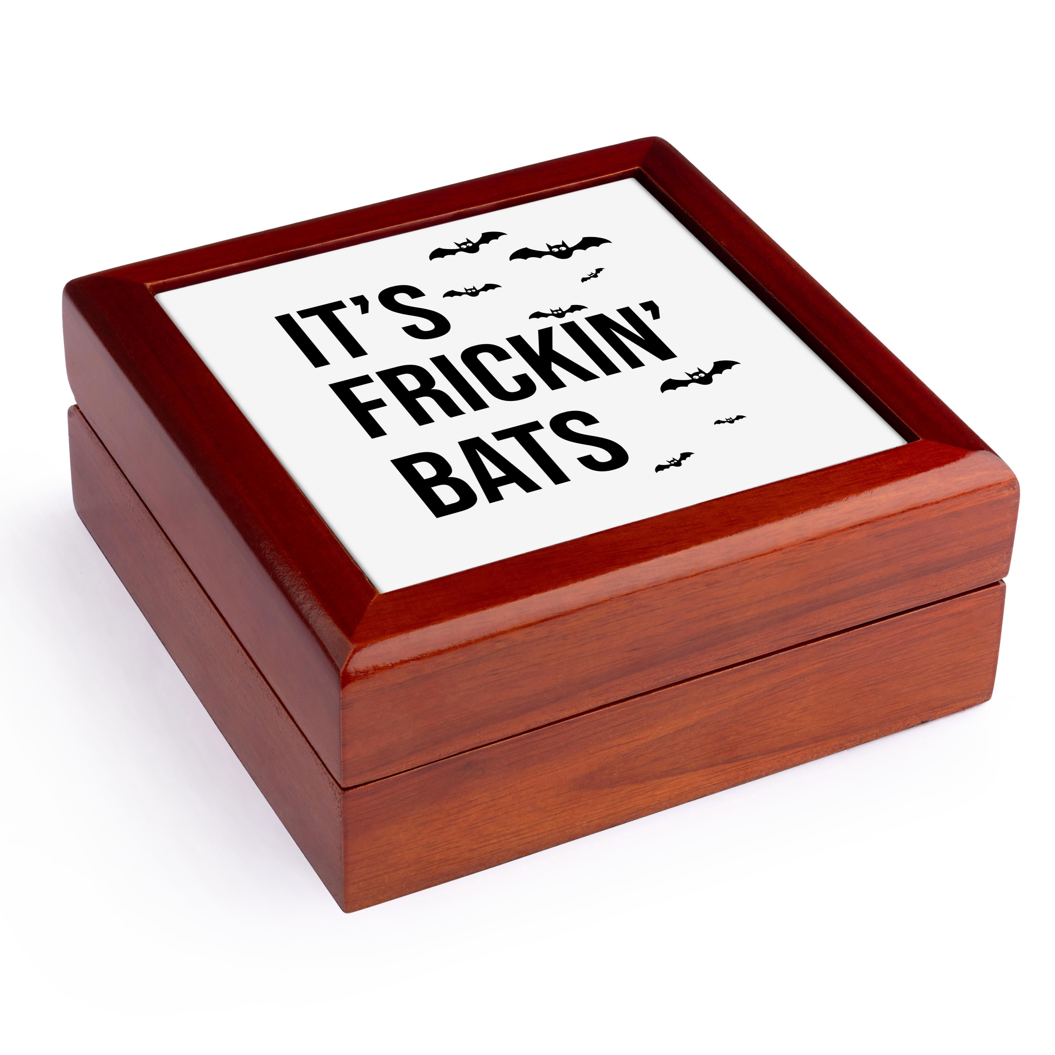3dRose, Its frickin bats. 8 bats flying. Black lettering on white background., Jewelry Box 5.5x5.5 inch with 4 inch tile