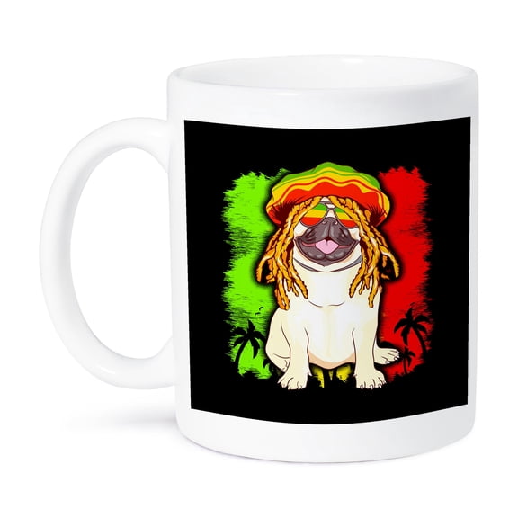 3dRose, Jamaica Flag with Pug Dog with Weed Cannabis, 15oz Mug