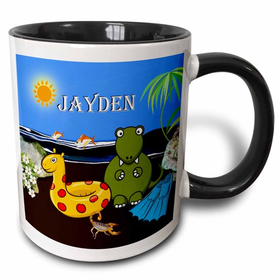 3drose, Jayden - Tyrannosaurus Rex at the Beach, 11oz Two-tone Black Mug