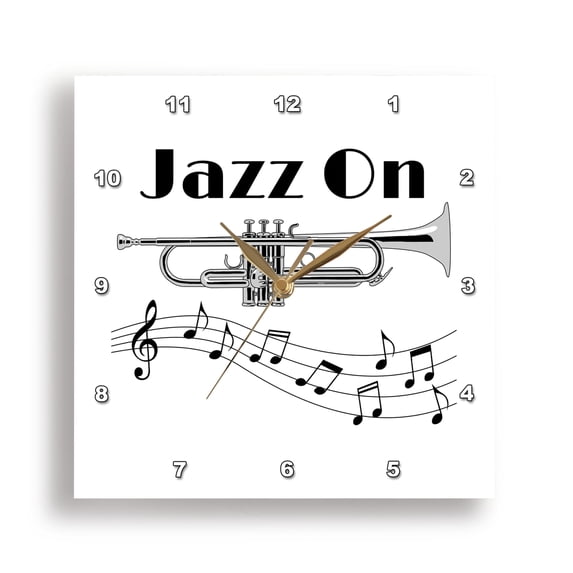 3dRose, Jazz On musical design with music notes for any musician or trumpet, 10x10 Wall Clock