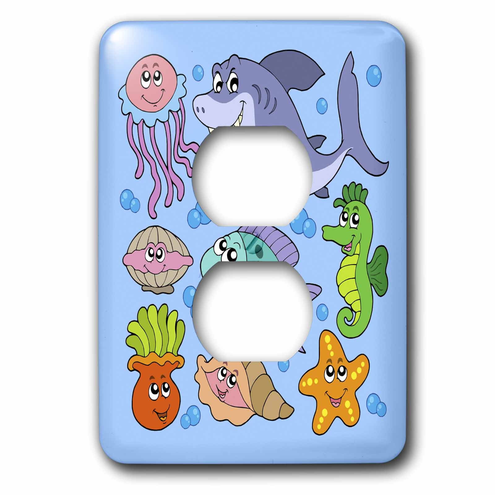 3dRose, Jellyfish, Shark, Shellfish, Fish, Seahorse and Starfish Pattern, 2 plug outlet cover