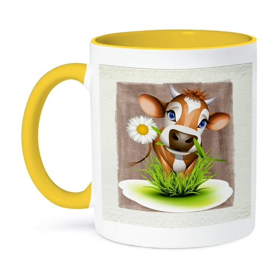 3dRose, Jersey Cow in Grass, 11oz Two-Tone Yellow Mug