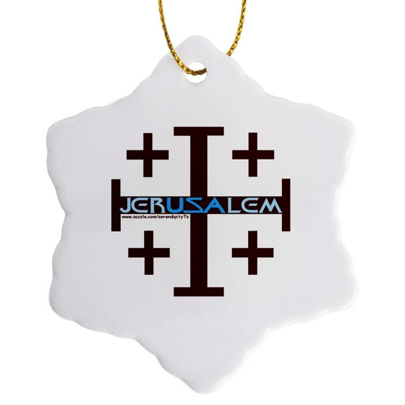3dRose, Jerusalem Cross, 3 inch Snowflake Porcelain Ornament