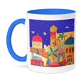 thumbnail image 1 of 3dRose, Jerusalem city gold domes Islamic architecture art colorful arty buildings - Jewish Israel Judaica, 11oz Two-Tone Blue Mug, 1 of 3