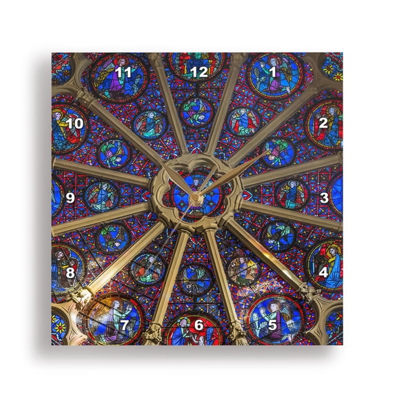 3dRose, Jesus Christ and angels stained glass window, Lyon Cathedral, France, 10x10 Wall Clock