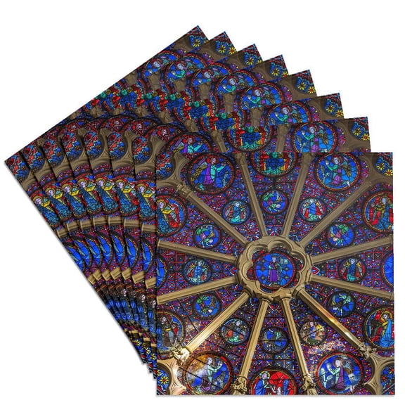 3dRose, Jesus Christ and angels stained glass window, Lyon Cathedral, France, Set of 8 Ceramic Tile Coasters