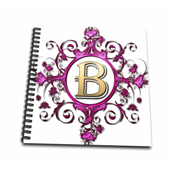3dRose, Jeweled Pink Ornamental Circle With A Gold B Letter Monogram, Mini Notepad 4 x 4 inch