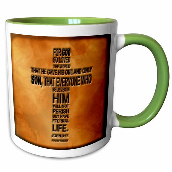 3drose, John 3 16 Bible Verse Embossed on a Copper Background, 11oz Two-tone Green Mug