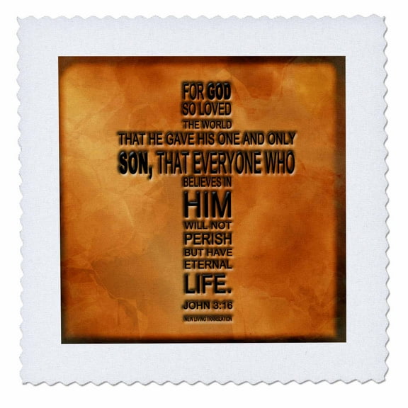 3dRose, John 3 16 bible verse embossed on a copper background, 12x12 inch quilt square