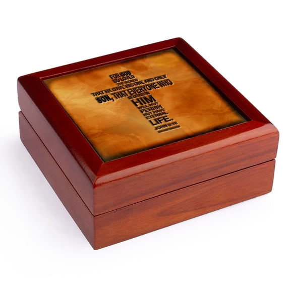 3dRose, John 3 16 bible verse embossed on a copper background, Jewelry Box 5.5x5.5 inch with 4 inch tile