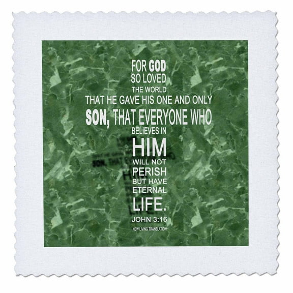 3dRose, John 3 16 bible verse in the form of a cross reflected on green granite print, 8x8 inch quilt square