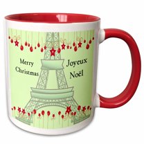 3drose, Joyeux Noel - Merry Christmas in French - Eiffel Tower, 11oz Two-tone Red Mug