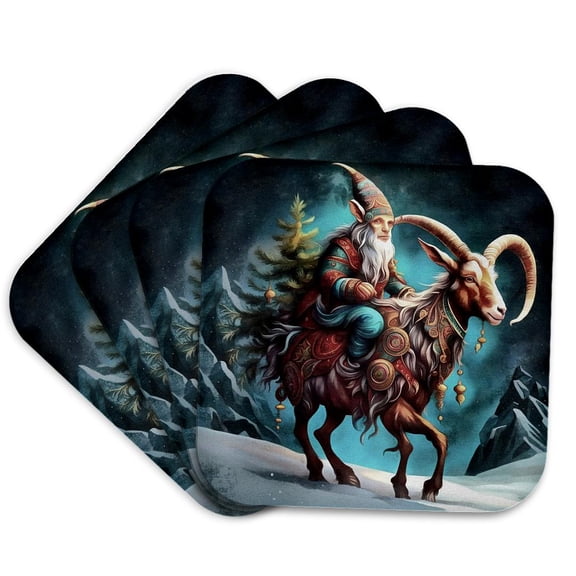 3drose, Julbocken Yule Goat and Tomte Scandanavian Mythology, Set of 4 Coasters - Soft