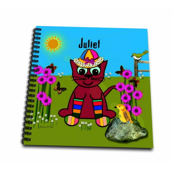 3dRose, Juliet - Decorative SmudgeArt Art Design - Cat In Rainbow Socks , Drawing Book 8 x 8 inch