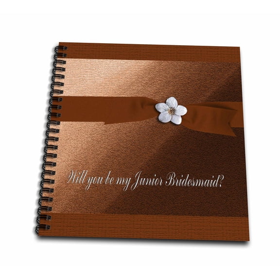 3dRose, Junior Bridesmaid Request, Autumn Orange Ribbon with Flower on Peach , Memory Book 12 x 12 inch