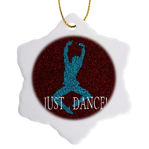 3drose, Just Dance- Dancer in Blue Stars over Red Starry Background, 3 inch Snowflake Porcelain Ornament