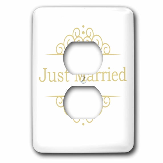 3dRose, Just Married in gold with fancy swirls Stylish classy wedding marriage gifts for the bride and groom, 2 plug outlet cover