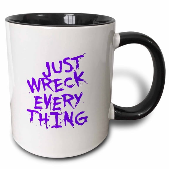3drose, Just Wreck Everything Purple Grunge Grafitti Dripping Paint Style, 15oz Two-tone Black Mug