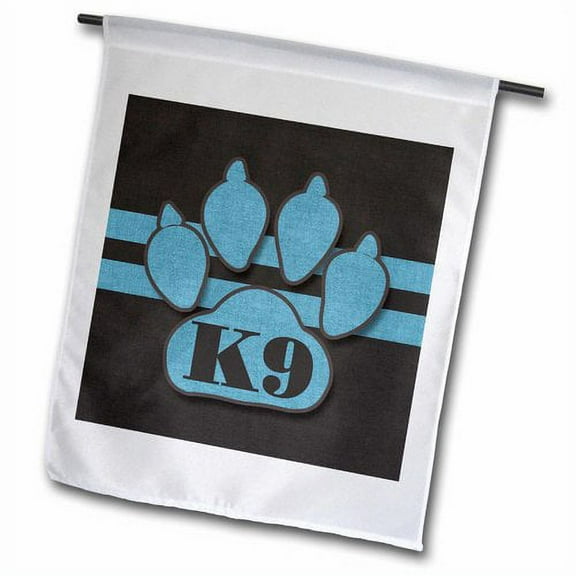 3dRose, K9 in a Blue and Brown Dog Paw for Pet Lovers, 12 x 18 inch Garden Flag