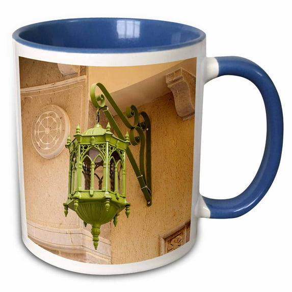 3drose, Kairouan, Tunisia. a Green Metal Lamp Hanging from a Building., 11oz Two-tone Blue Mug