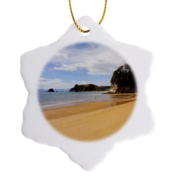3drose, Kaiteriteri Beach, Abel Tasman Park, New Zealand - Au02 Dpb0049 - Douglas Peebles, 3 inch Snowflake Porcelain Ornament