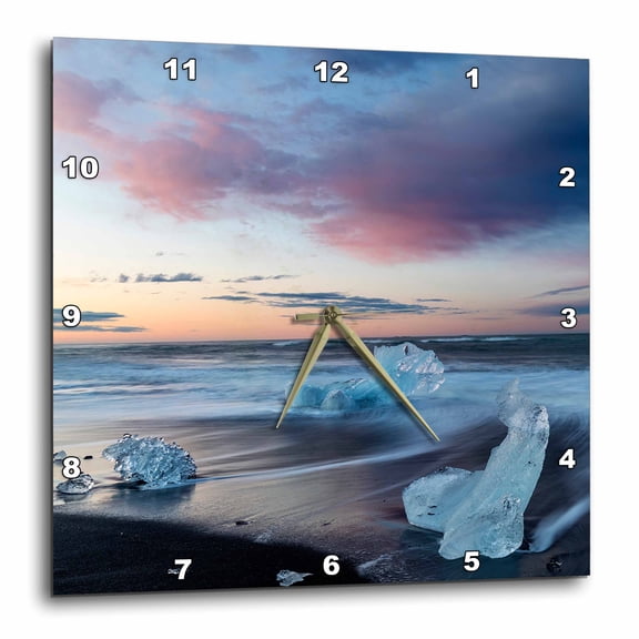 3drose, Kalfafellsstadur, Iceland 2. Glacial Ice in Surf Along Diamond Beach., 10x10 Wall Clock