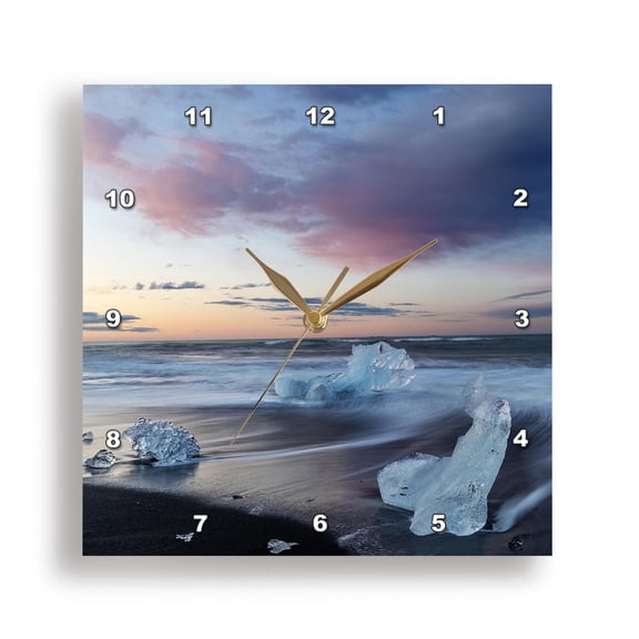 3drose, Kalfafellsstadur, Iceland 2. Glacial Ice in Surf Along Diamond Beach., 10x10 Wall Clock