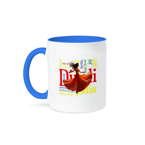 3dRose, Kathak Dance Indian Diwali Firework Word Collage, 15oz Two-Tone Blue Mug