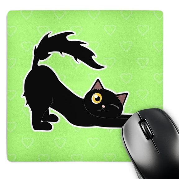3dRose, Kawaii Cats - Cute Black Kitty Stretching, MousePad