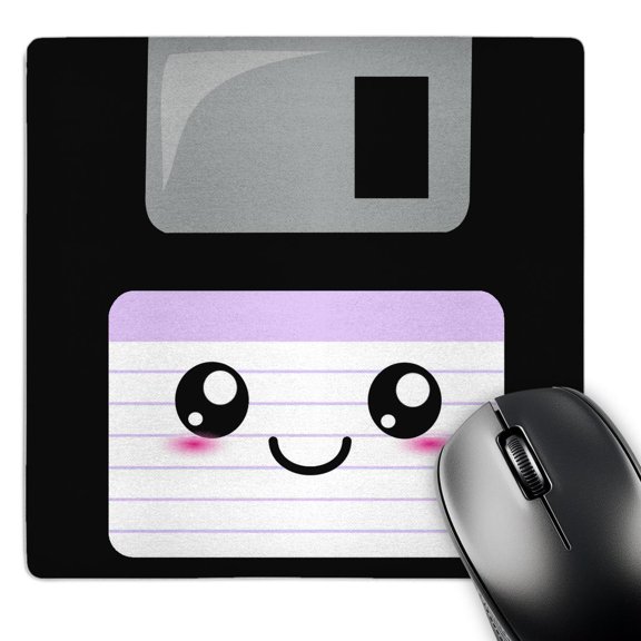 3dRose, Kawaii Cute Happy Floppy Disk - Retro computers - Japanese Anime cartoon with lilac purple label, MousePad