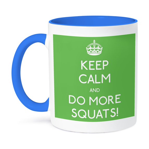 3dRose, Keep calm and do more squats, 11oz Two-Tone Blue Mug