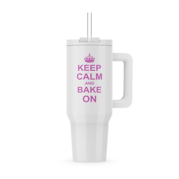 Keep Calm And Bake On - Funny Humor Pink Text Design For Baking Hobbyists Bakers And Bakery Owners, 40oz Tumbler