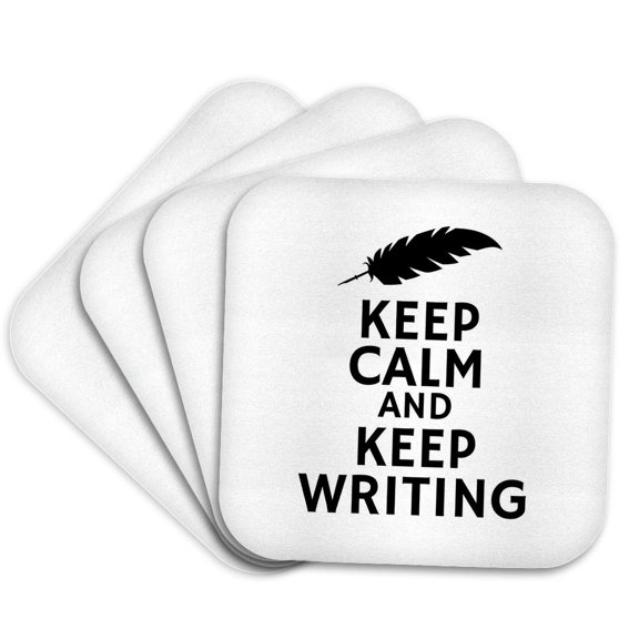 3drose, Keep Calm and Keep Writing - Quill Icon, Set of 4 Coasters - Soft