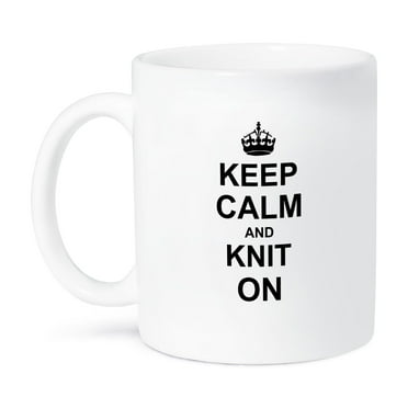 3dRose, Keep Calm and Knit on - carry on knitting - Knitter hobby gifts - black fun funny humor humorous, 11oz Mug