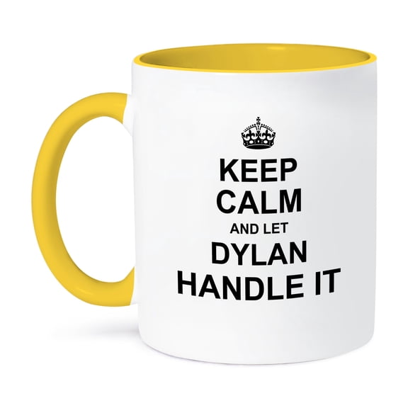 3dRose, Keep Calm and Let Dylan Handle it - funny personal name, 11oz Two-Tone Yellow Mug